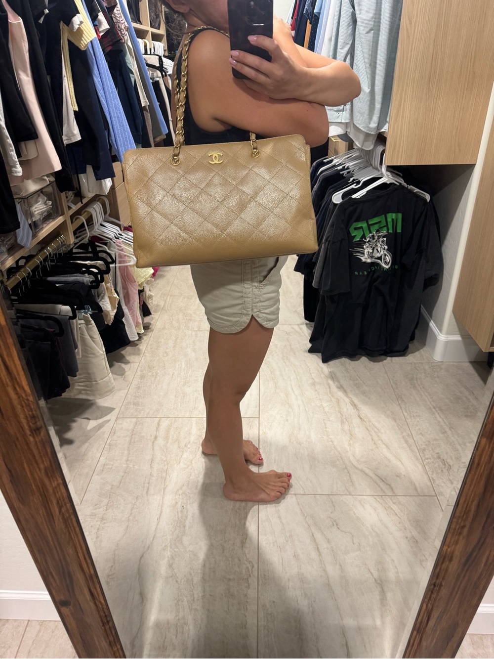 CHANEL Quilted Beige Caviar Leather Chain Shoulder Bag - Picture 16 of 16